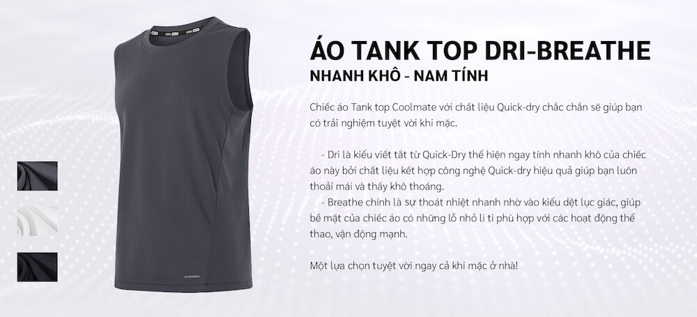 Áo Tank Top thể thao nam Dri-Breathe thoáng mát tối đa